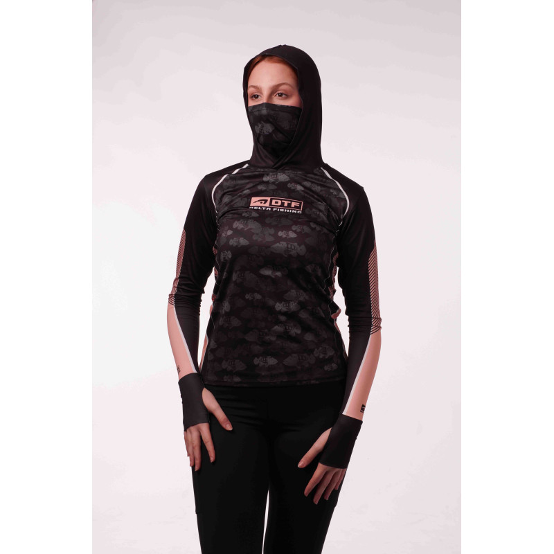 DTF 2018-6F - BABY LOOK BLACK SHIELD TUCUNA CAMO COMFORT PLUS - PRETO/SALMÃO