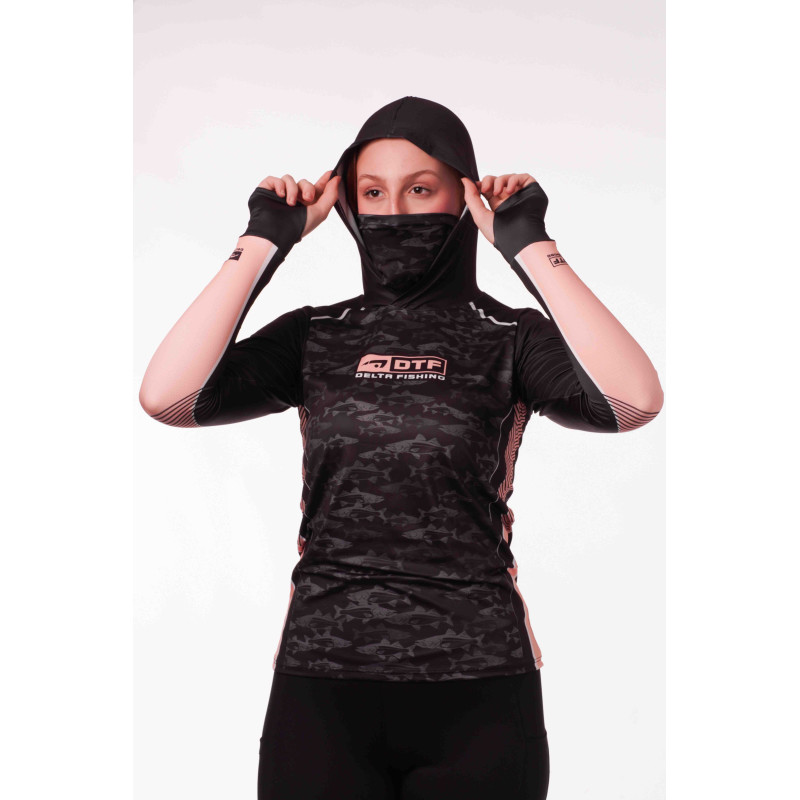 DTF 2017-6F - BABY LOOK BLACK SHIELD SNOOK CAMO COMFORT PLUS - PRETO/SALMÃO